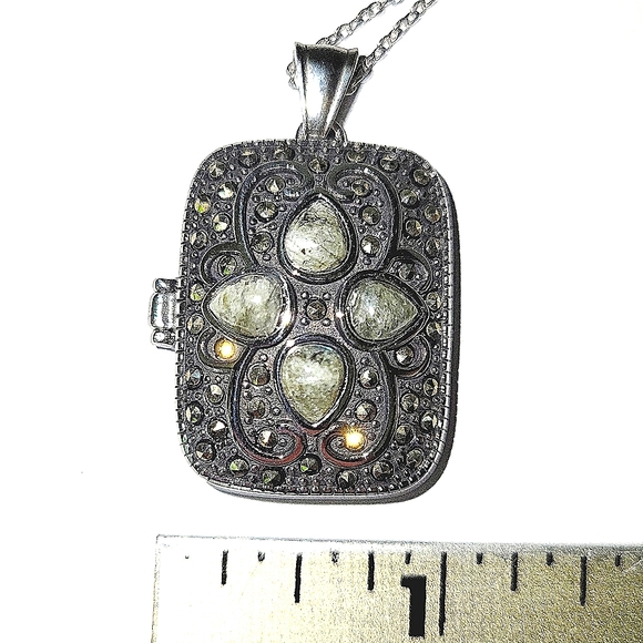 NEW! Malagasy Labradorite & Swiss Marcasite Pendant in Black Oxidized Stainless - Picture 6 of 15